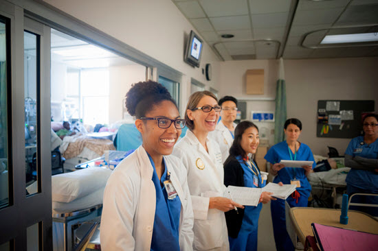 residents in white lab coats at uc san diego hospital